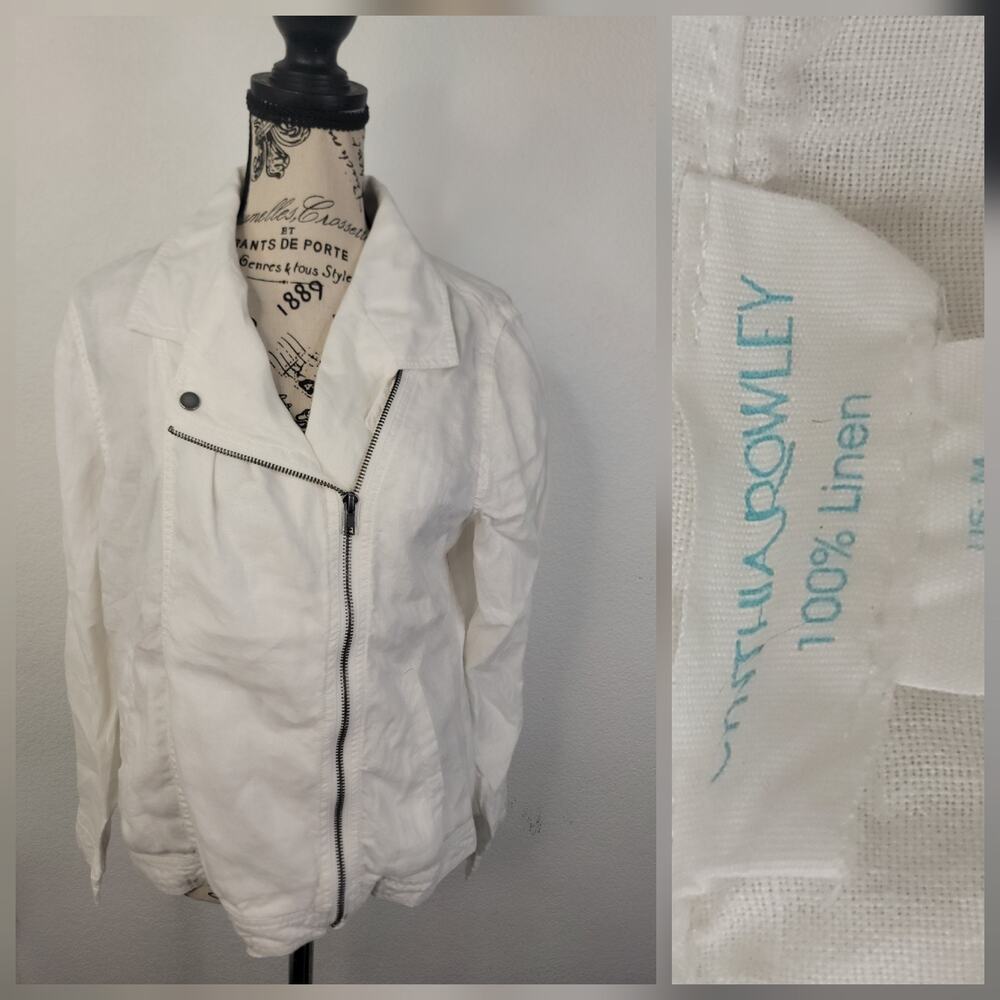 Cynthia Rowley Jacket Sz Medium 100% Linen Pockets Lagenlook Coastal White
